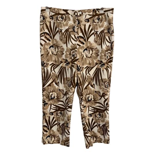 Valerie Stevens BOHO Casual Lightweight Floral Brown Cropped Travel Pants 16W - Picture 1 of 9